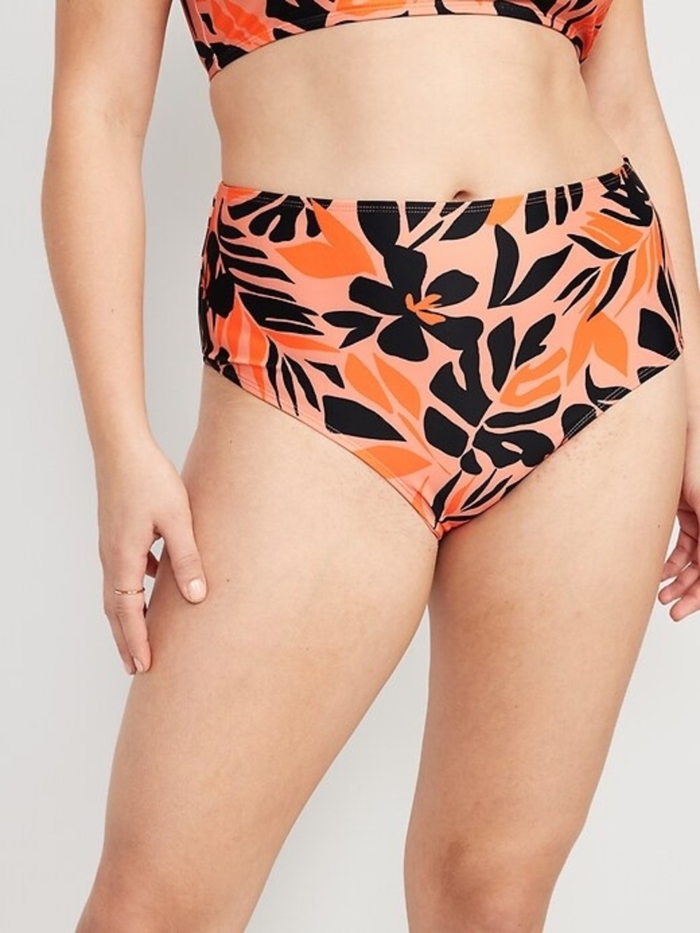 Old Navy Coral and Black Floral High-Waist Bikini - Picture 3 of 6